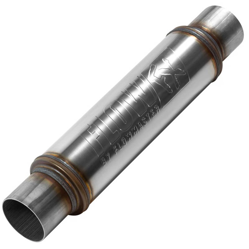 Flowmaster Flow FX Chambered Muffler â€“ 3.00â€ Center In / 3.00â€ Center Out â€“ Round Body â€“Moderate Sound â€“ Stainless Steel â€“ Affordable Performance for Modern Trucks, Muscle Cars & Daily Drivers (71419) - Image 1